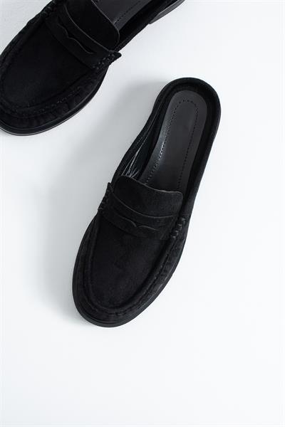 MONTE Sabo Kadın Siyah Süet Sabo Loafer – Şık Mokasen Terlik Günlük Ayakkabı