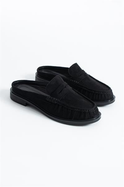 MONTE Sabo Kadın Siyah Süet Sabo Loafer – Şık Mokasen Terlik Günlük Ayakkabı