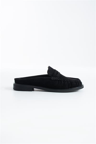 MONTE Sabo Kadın Siyah Süet Sabo Loafer – Şık Mokasen Terlik Günlük Ayakkabı