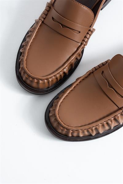 MONTE Sabo Kadın Taba Cilt Sabo Loafer – Şık Mokasen Terlik Günlük Ayakkabı