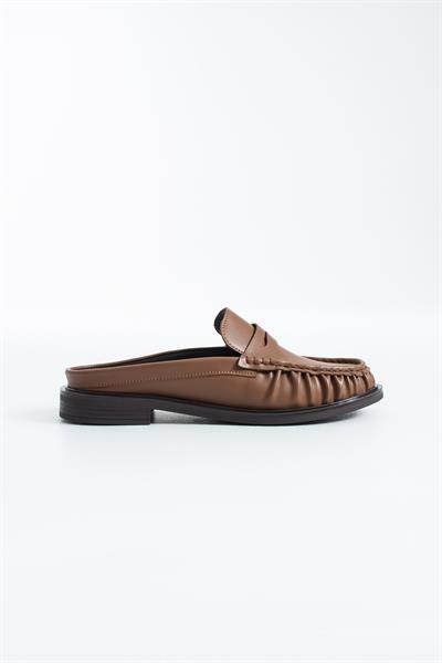 MONTE Sabo Kadın Taba Cilt Sabo Loafer – Şık Mokasen Terlik Günlük Ayakkabı