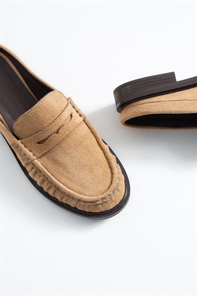 MONTE Sabo Kadın Vizon Süet Sabo Loafer – Şık Mokasen Terlik Günlük Ayakkabı