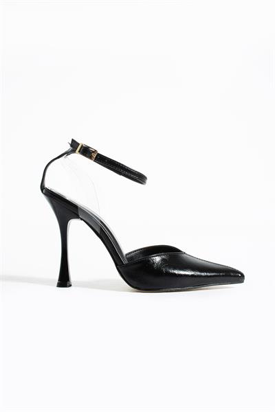 RACHEL Siyah Sivri Burun Stiletto | Şeffaf Yan Detaylı Topuklu Kadın Ayakkabı