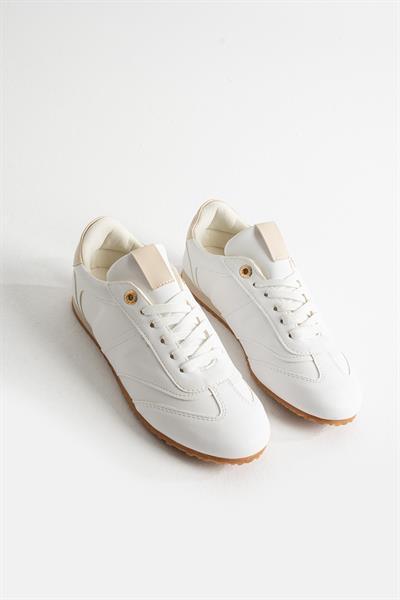 ROSE Beyaz-Bej Suni Deri Kadın Sneakers