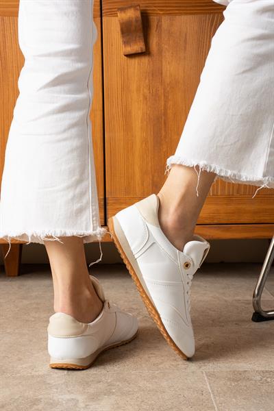 ROSE Beyaz-Bej Suni Deri Kadın Sneakers