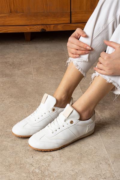 ROSE Beyaz-Bej Suni Deri Kadın Sneakers