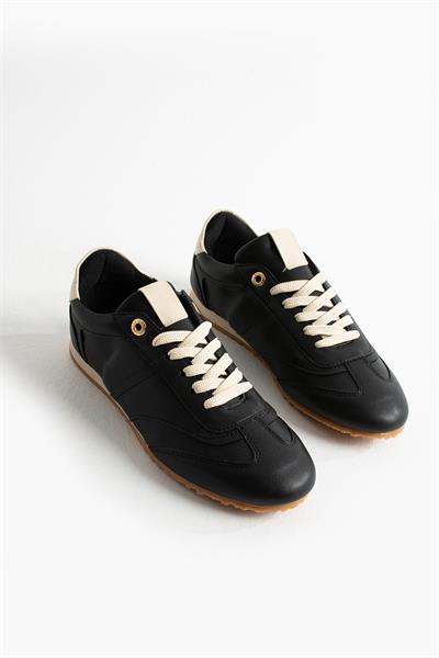 ROSE Siyah-Bej Suni Deri Kadın Sneakers