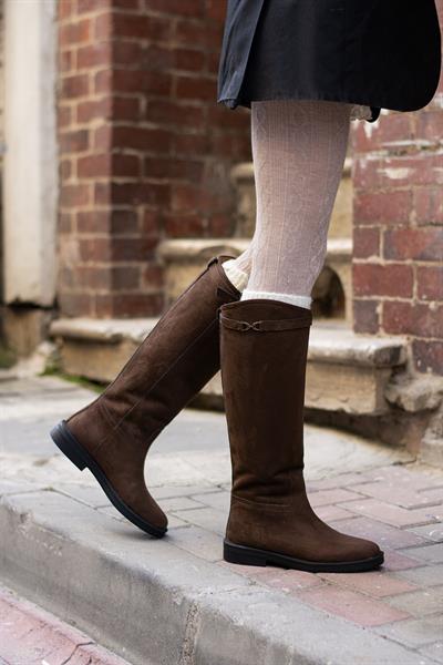 VAGNER Kahve Uzun Konç Kaymaz Rahat Taban Süet Dokulu Kışlık Çizme