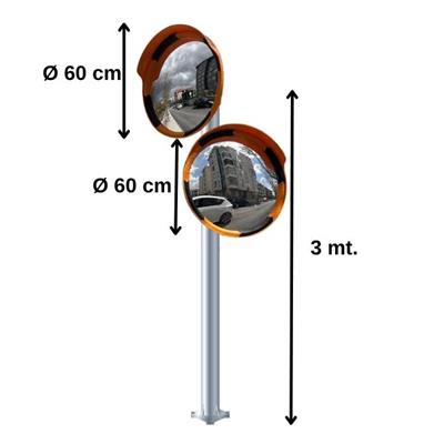 İkili 60 cm Güvenlik Aynası - 3 Metre Galvanizli Direk Set