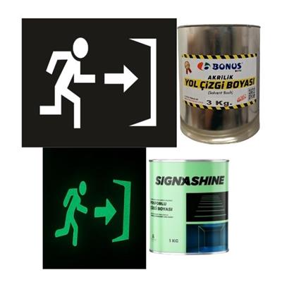 Acil Çıkış Boyama Şablonu ve Fosforlu Boya Seti