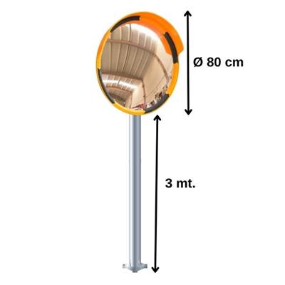 80 cm Trafik Güvenlik Aynası Ve 3 Metre Galvanizli Direk Set