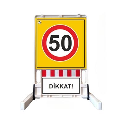 Hız Sınırı İşaretli Katlanır Uyarı Levhalı Bariyer