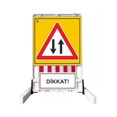 İki Yönlü Trafik Katlanır Uyarı Levhalı Bariyer