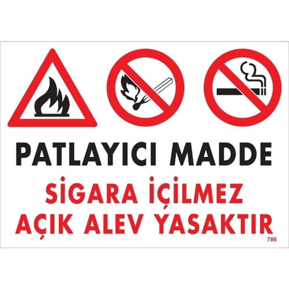 Patlayıcı Madde Sigara İçilmez Açık Alev Yasaktır Uyarı Levhası İSG-786-2535SPatlayıcı Madde Sigara İçilmez Açık Alev Yasaktır Uyarı Levhası