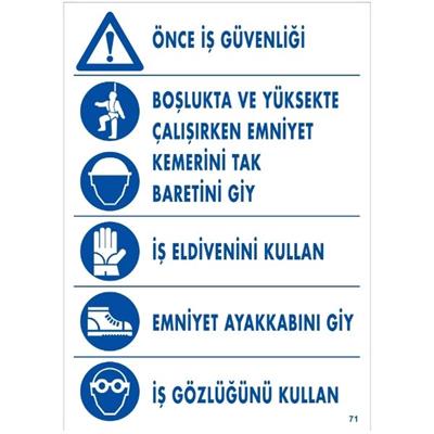 Önce İş Güvenliği Uyarı LevhasıİSG-71-2535SÖnce İş Güvenliği Uyarı Levhası