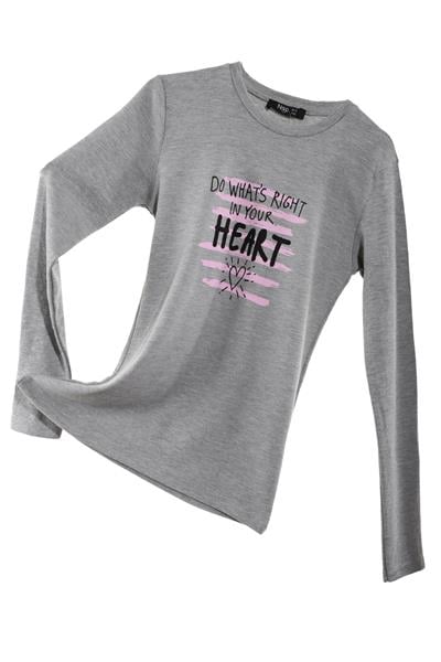 Kız Çocuk Gri Baskılı Uzun Kol Sweatshirt