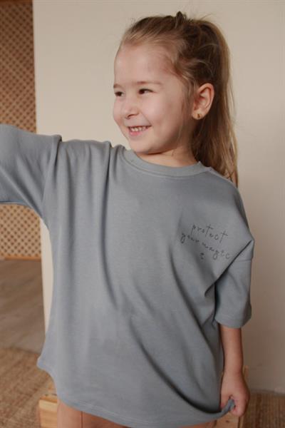 Açık Gri Nakışlı Oversize T-shirt