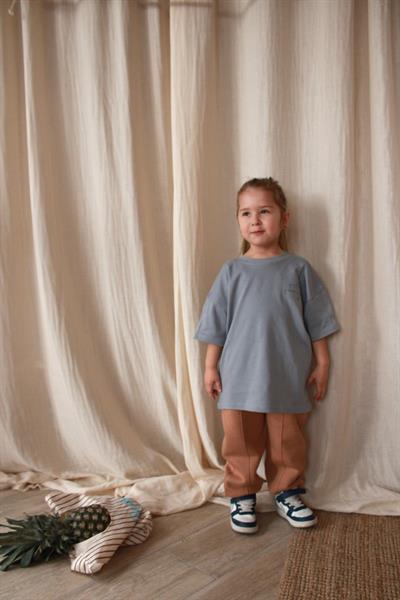 Açık Gri Nakışlı Oversize T-shirt