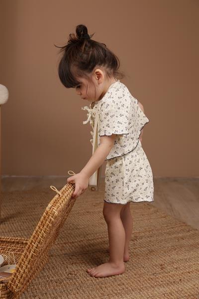 Bağcıklı Dal Desenli Kız Şort Takım