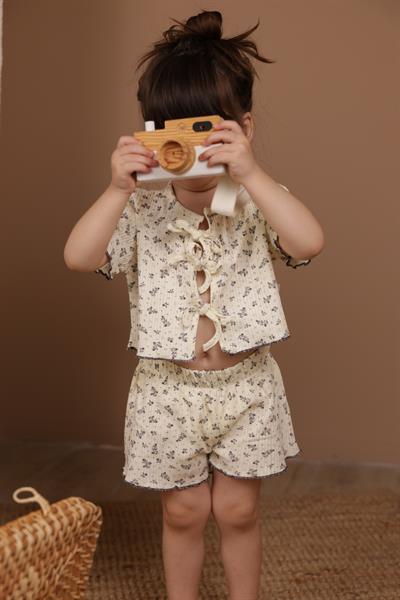 Bağcıklı Dal Desenli Kız Şort Takım