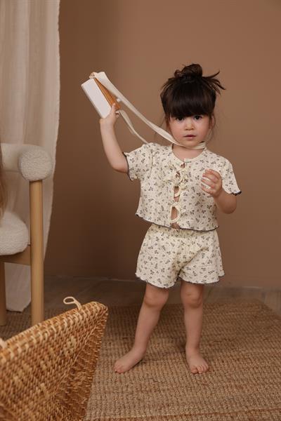 Bağcıklı Dal Desenli Kız Şort Takım