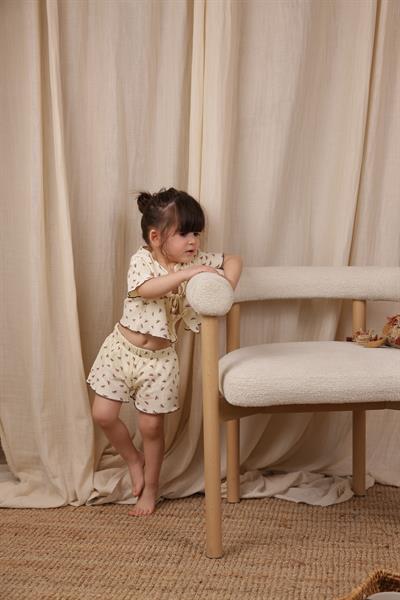 Bağcıklı Fiyonk Desenli Kız Şort Takım