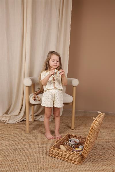 Bağcıklı Pembe Çiçek Desenli Kız Şort Takım