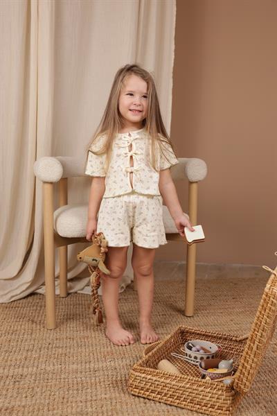 Bağcıklı Pembe Çiçek Desenli Kız Şort Takım