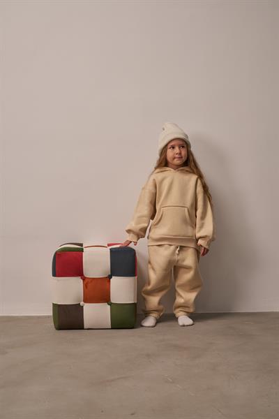 Bej Çocuk Kanguru Cepli Oversize Eşofman Takımı