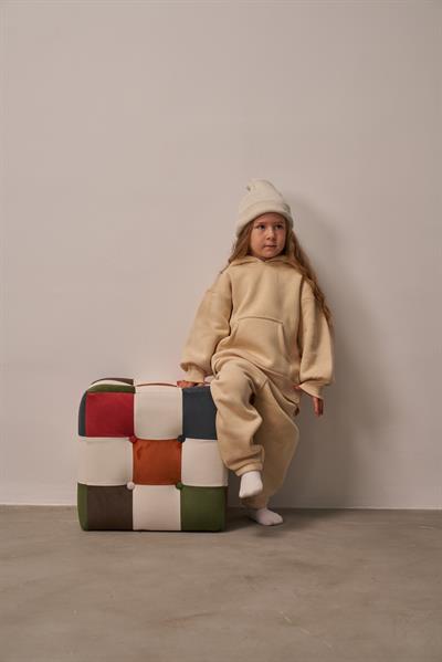 Bej Çocuk Kanguru Cepli Oversize Eşofman Takımı