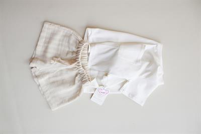 Bej Kontrast Dikişli Asimetrik Şortlu Takım