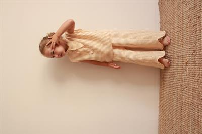 Fularlı Pastel Sarı Çizgili Çapraz Şerit Detaylı Müslin Takım