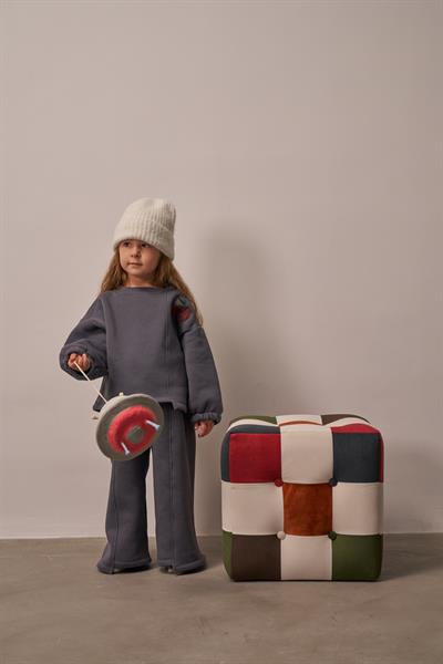 Gri Omuz Nakışlı Asimetrik Detaylı Alt Üst Takım