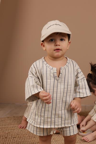 İndigo Çizgili Şort Takım