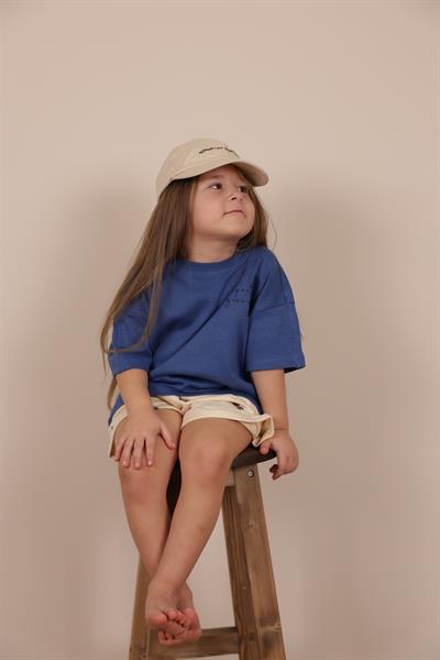 İndigo Nakışlı Oversize T-shirt