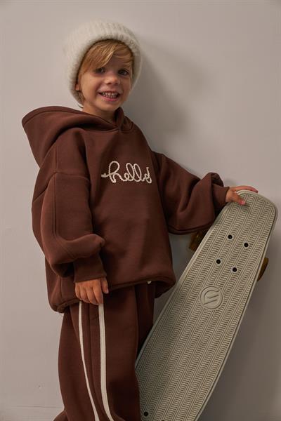 Kahverengi Hello Nakışlı Alt Üst Takım