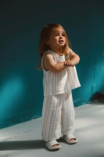 Kahverengi-İndigo Çizgili Atlet ve Pantolon Takım