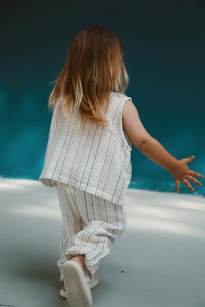 Kahverengi-İndigo Çizgili Atlet ve Pantolon Takım