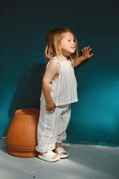 Kahverengi-İndigo Çizgili Atlet ve Pantolon Takım