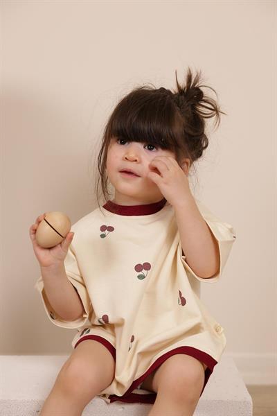 Kiraz Baskılı Oversize Tulum