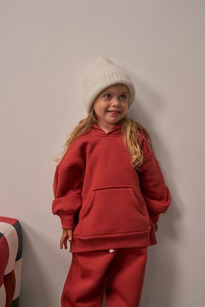 Kiremit Çocuk Kanguru Cepli Oversize Eşofman Takımı