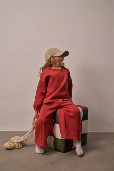 Kiremit Omuz Nakışlı Asimetrik Detaylı Alt Üst Takım