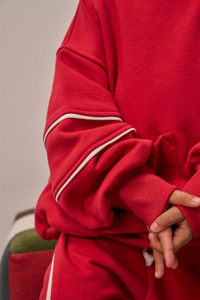 Kırmızı Asimetrik Cep Detaylı Oversize Çocuk Alt Üst Takım