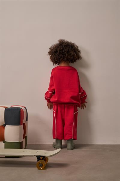 Kırmızı Asimetrik Cep Detaylı Oversize Çocuk Alt Üst Takım