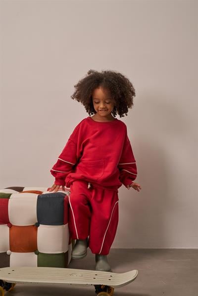 Kırmızı Asimetrik Cep Detaylı Oversize Çocuk Alt Üst Takım