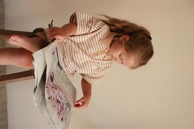 Koyu Bej Çizgili Koala Nakışlı Polo Yaka Şortlu Takım