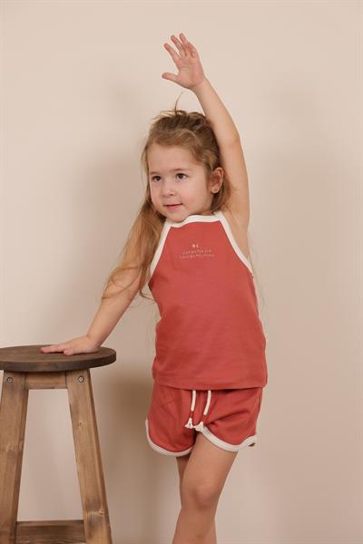 Koyu Turuncu Askılı Şortlu Takım