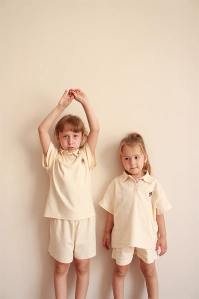 Koza Nakışlı Polo Yaka Şortlu Takım