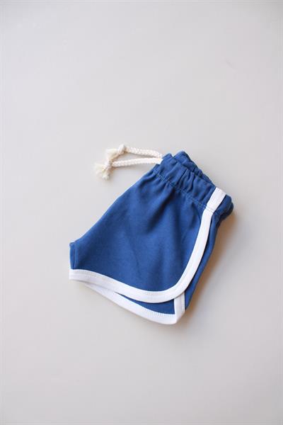 Mavi Biyeli Bağcıklı Şort