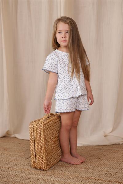 Mavi Çiçek Baskı Kız Şort Takım